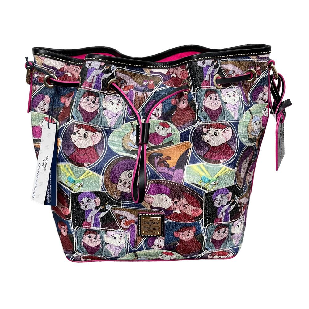 Dooney & Bourke Disney The Rescuers Drawstring Bag Purse Multicolor Printed NEW
